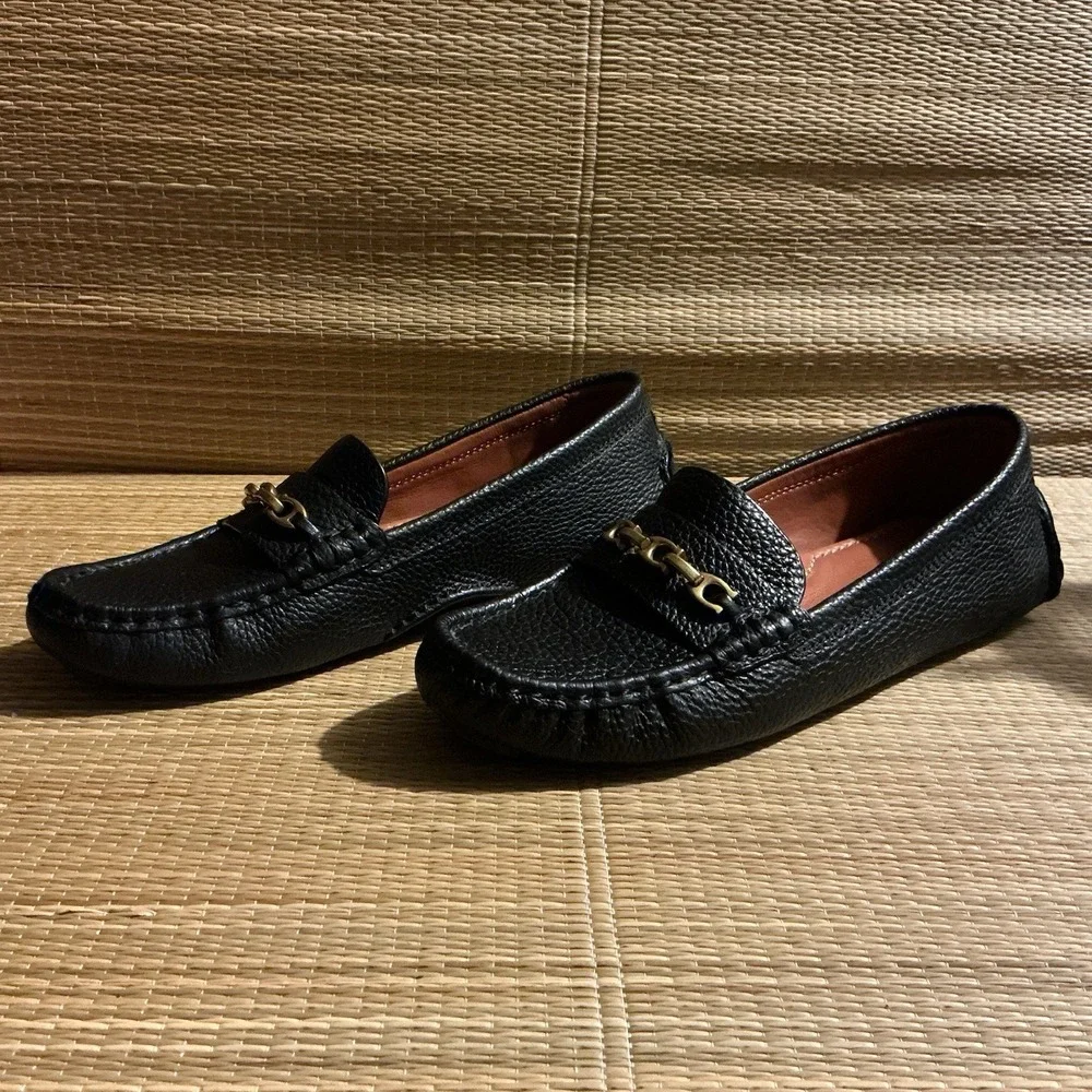 Coach Women Crosby Leather Loafers Driver MOCS US 8B EU 38.5 Black Shoes Slip On
